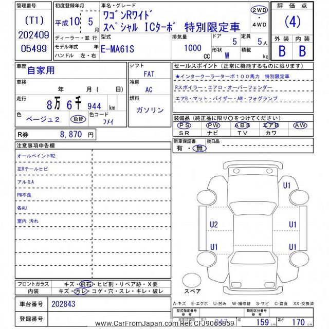 1998 Suzuki Wagon R Wide MA61S - Car Price $3,332