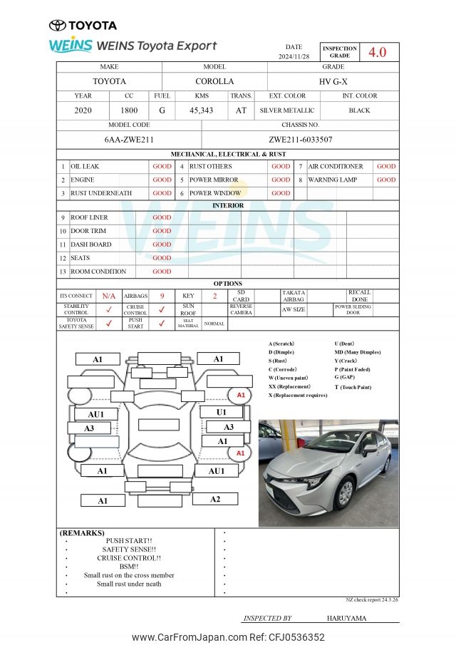 toyota corolla 2020 ZWE211-6033507 image 2