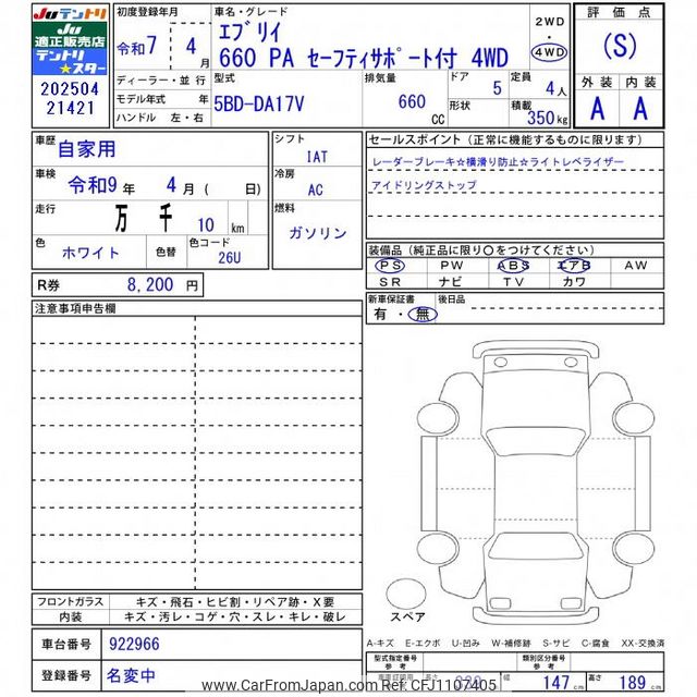 2025 Suzuki Every DA17V - Car Price $10,029
