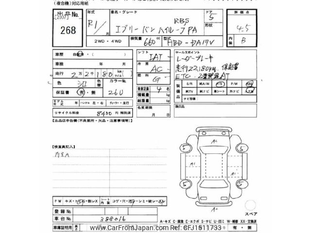 2019 Suzuki Every DA17V - Car Price $5,408