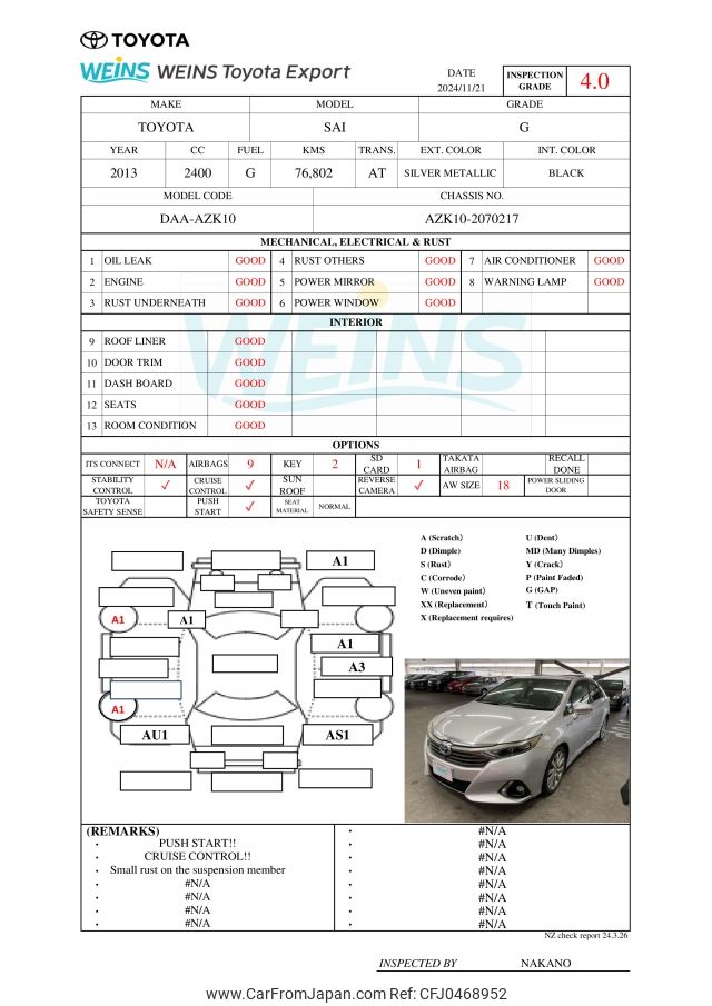 toyota sai 2013 AZK10-2070217 image 2