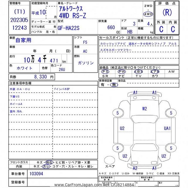 1998 Suzuki Alto Works HA22S - Car Price $3,430