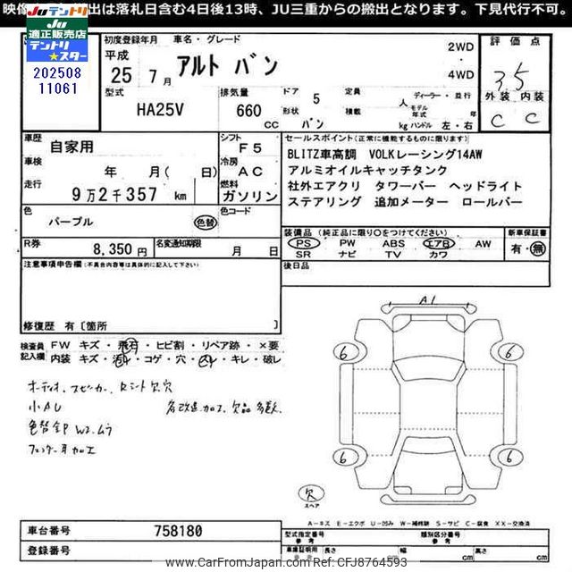 2013 Suzuki Alto Van HA25V - Car Price $2,108