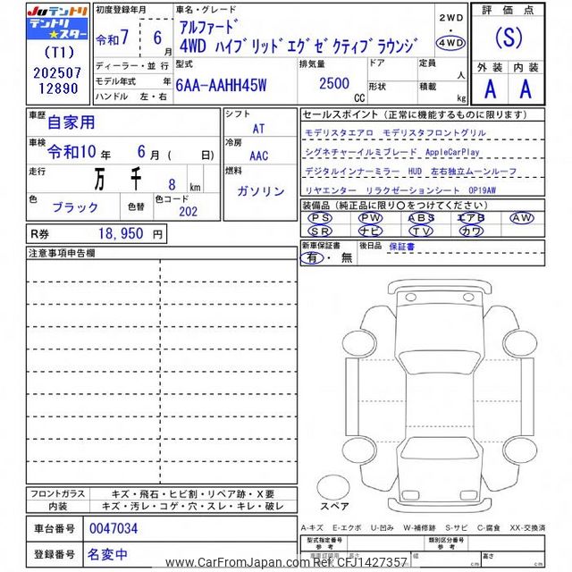 2025 Toyota Alphard AAHH45W - Car Price $78,359