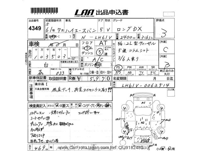 1986 Toyota Hiace Van LH61V - Car Price $3,181