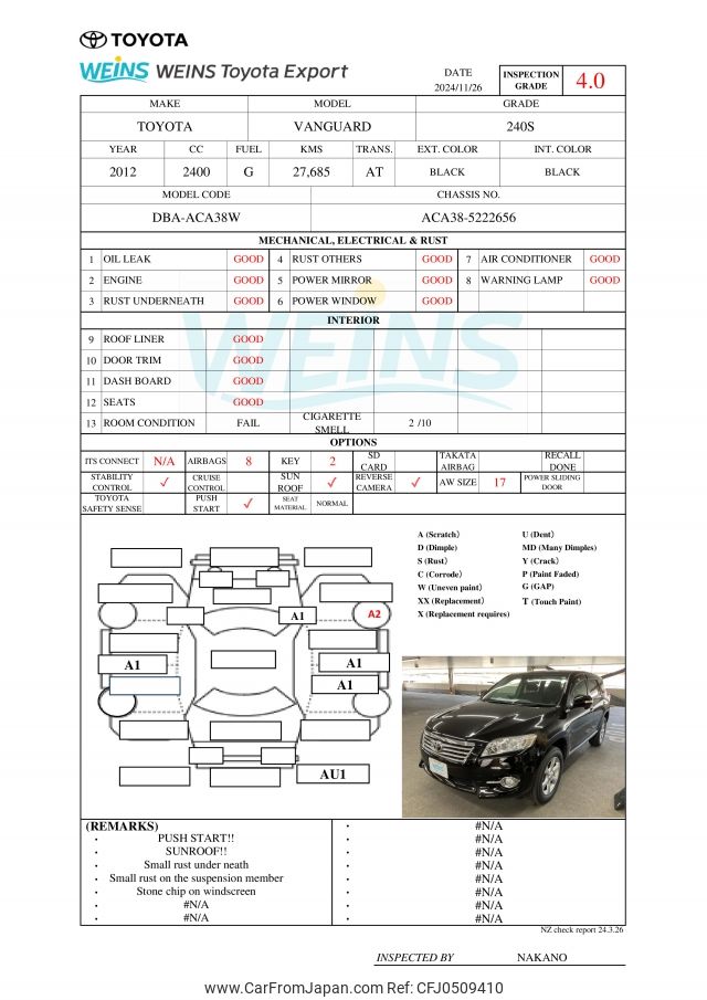 toyota vanguard 2012 ACA38-5222656 image 2