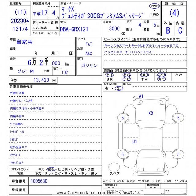 2005 Toyota Mark X GRX121 - Car Price $4,193