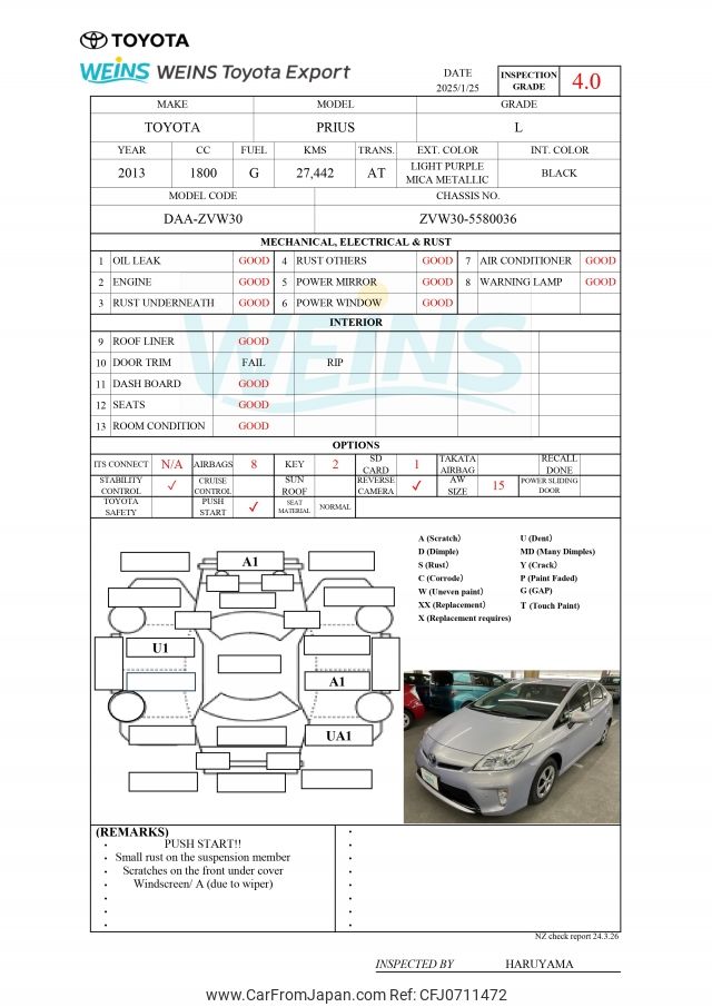 toyota prius 2013 ZVW30-5580036 image 2