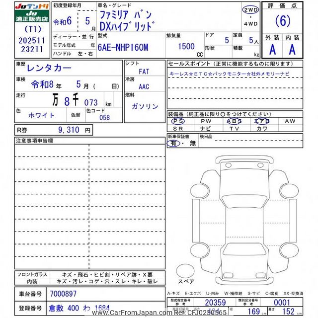 2024 Mazda Familia Van NHP160M - Car Price $12,489