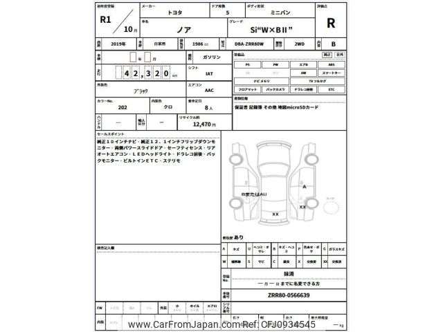 2019 Toyota Noah ZRR80W - Car Price $16,551