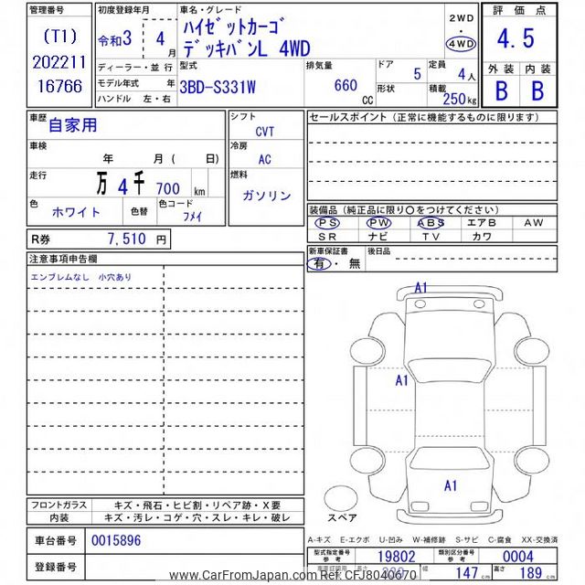 2021 Daihatsu Hijet Van S331W - Car Price $8,439