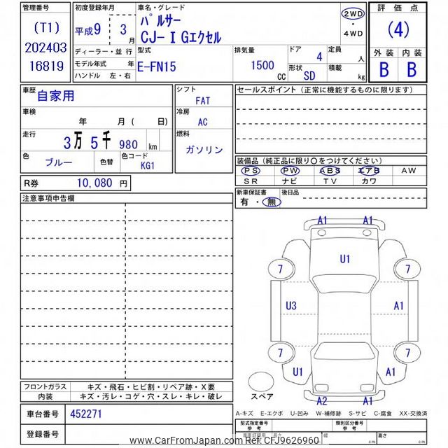 1997 Nissan Pulsar FN15 - Car Price $3,060