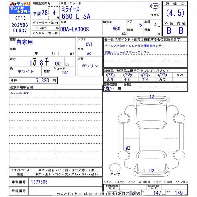2016 Daihatsu Mira E:s LA300S - Car Price $5,242