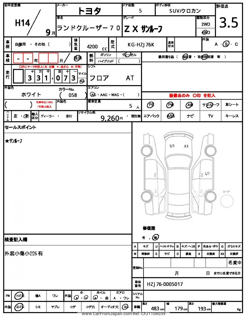 2002 Toyota Land Cruiser 70 KG-HZJ76K 4WD - Car Price $21,965