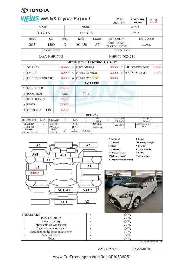 toyota sienta 2015 NHP170-7024211 image 2