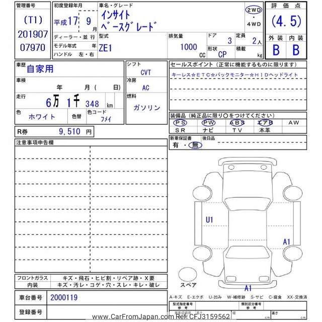 書道　資料 2005 Honda Insight ZE1 - Car Price $5,912