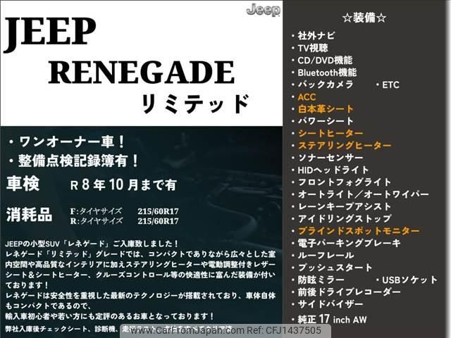jeep renegade 2017 -CHRYSLER 【名変中 】--Jeep Renegade BU14--HPF98233---CHRYSLER 【名変中 】--Jeep Renegade BU14--HPF98233- image 2