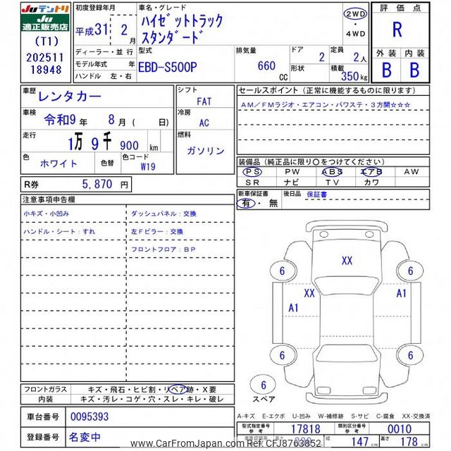 2019 Daihatsu Hijet Truck S500P - Car Price $5,589