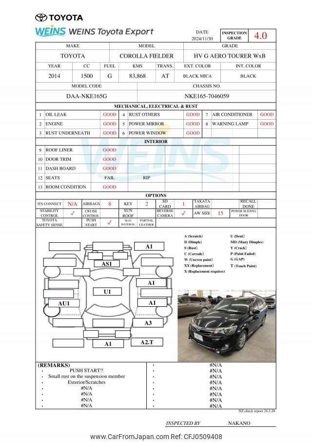 toyota corolla-fielder 2014 NKE165-7046059 image 2