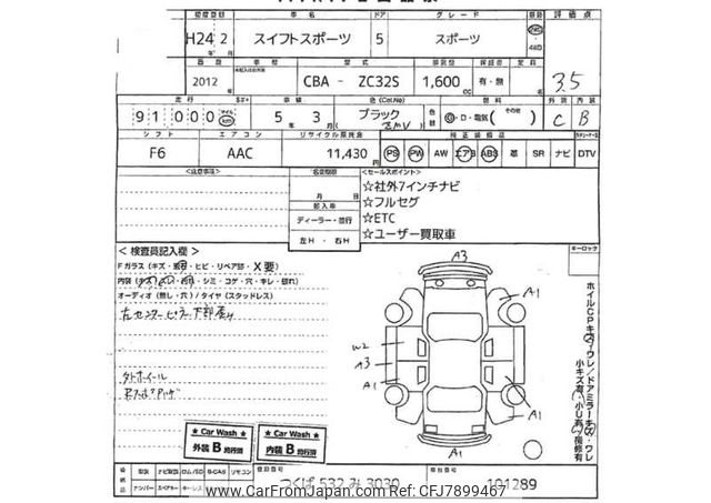 JUNYAN CBA-ZC32S SUZUKI シーケンス 2012 Suzuki Swift CBA-ZC32S - Car Price $7,177