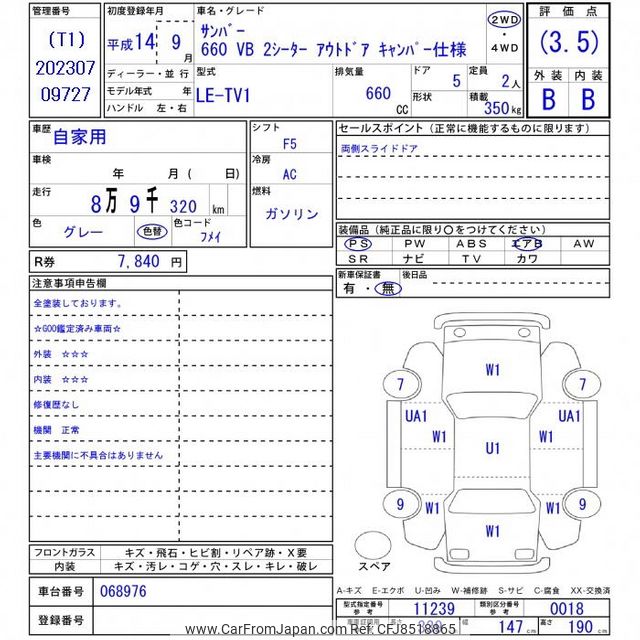 2002 Subaru Sambar Van TV1 - Car Price $1,718