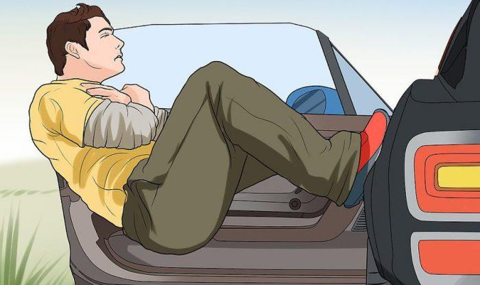You must scrunch up your legs and tuck your body for least impact tuck body jump from car