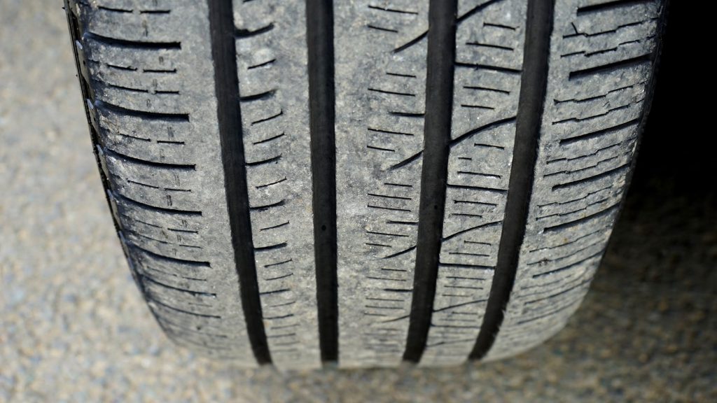 vehicle with cracked tire Crack in tires may be due to sun exposure