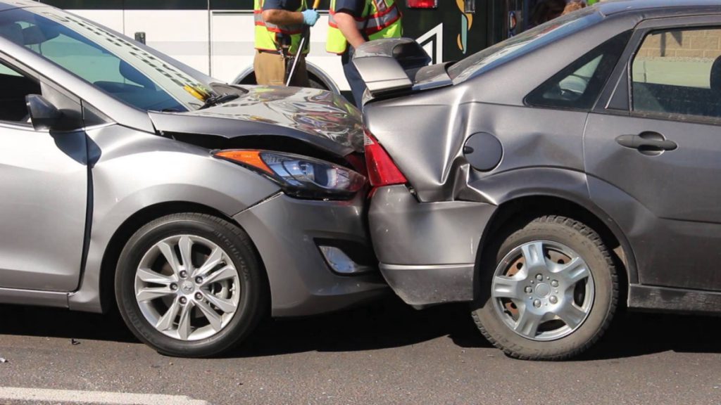 Car Head-to-Head Collision. replace a radiator