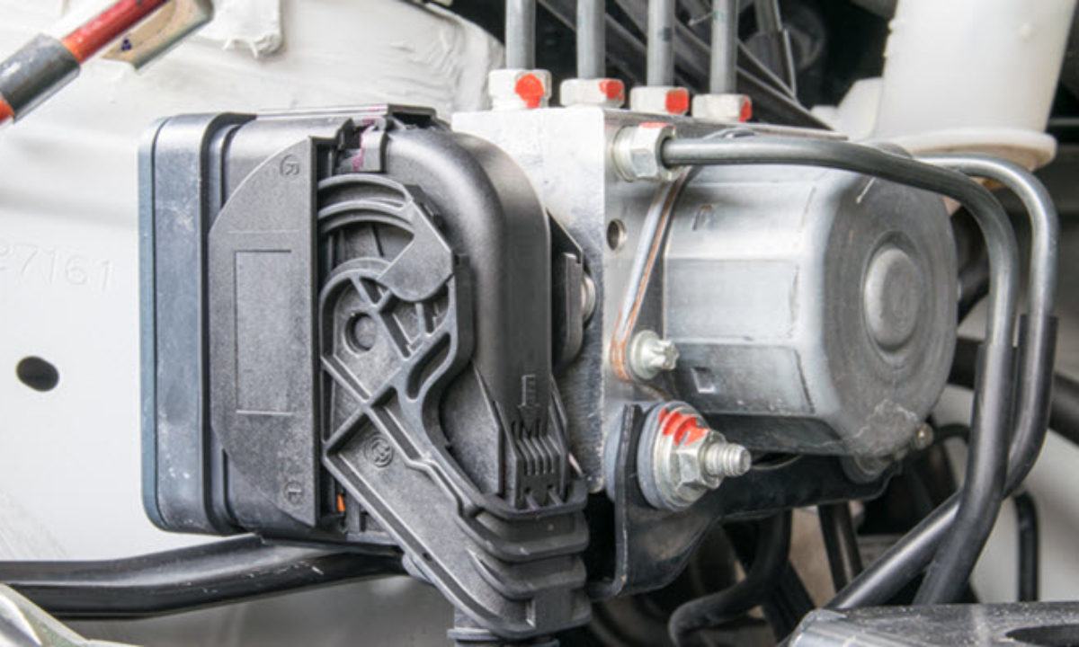 The ABS module in a VW car. brake pedal is soft