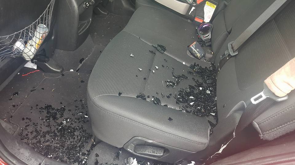 You have to remove the glass shards. car window replacement